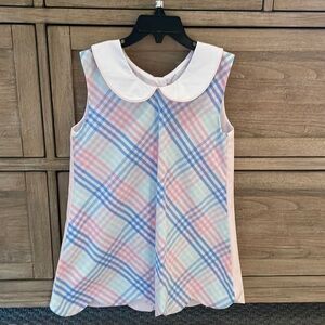 The Beaufort Bonnet Company Pastel Pink Blue Plaid Peter Pan Collar Dress
